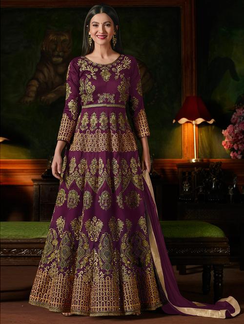 embroidered semi-stitched kurta skirt - 15419366 - Very Small Image - 1