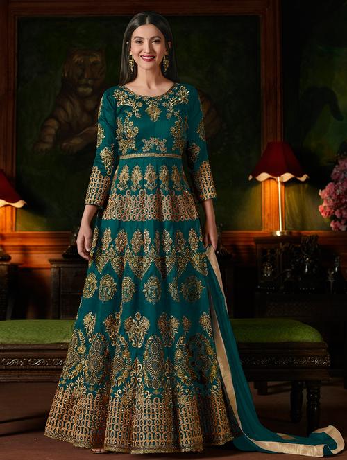 embroidered semi-stitched kurta skirt - 15419367 - Very Small Image - 1