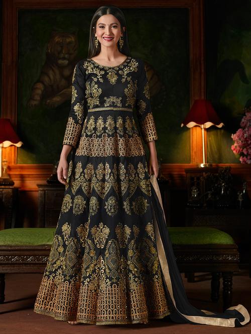 embroidered semi-stitched kurta suit - 15419368 - Very Small Image - 1