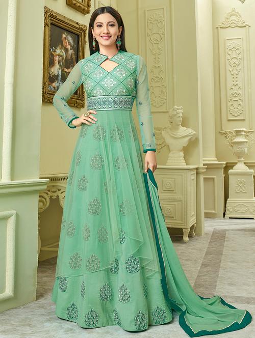 embroidered semi-stitched kurta skirt - 15419371 - Very Small Image - 1