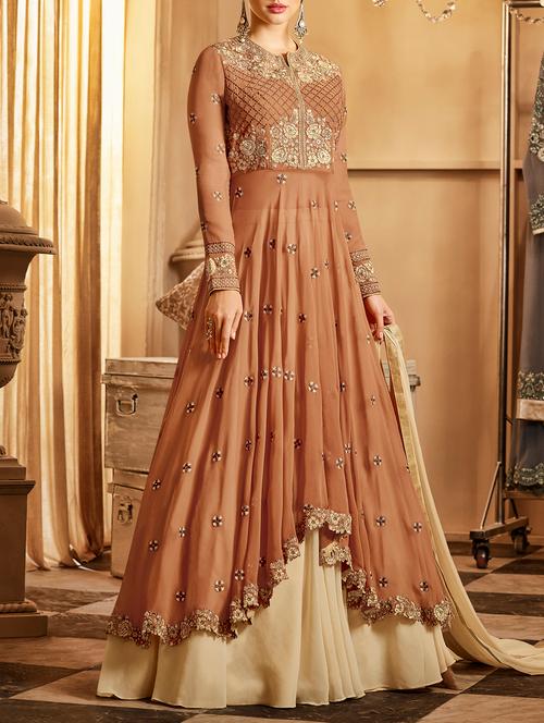 embroidered semi-stitched kurta skirt - 15419383 - Very Small Image - 1