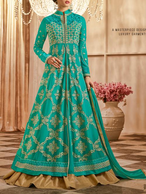 embroidered semi-stitched kurta skirt - 15419384 - Very Small Image - 1
