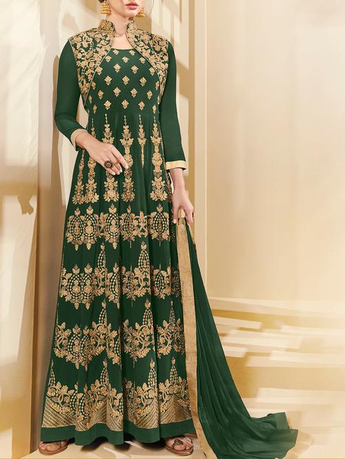 embroidered semi-stitched anarkali suit - 15419389 - Very Small Image - 1