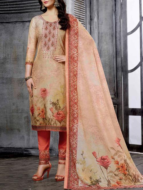 embroidered semi-stitched straight pant suit - 15419423 - Very Small Image - 1