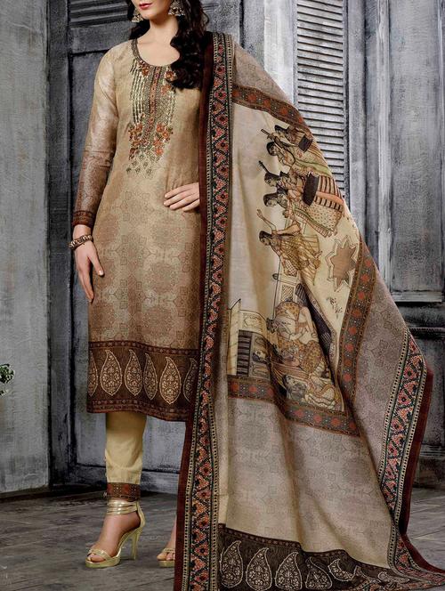 embroidered semi-stitched straight pant suit - 15419424 - Very Small Image - 1
