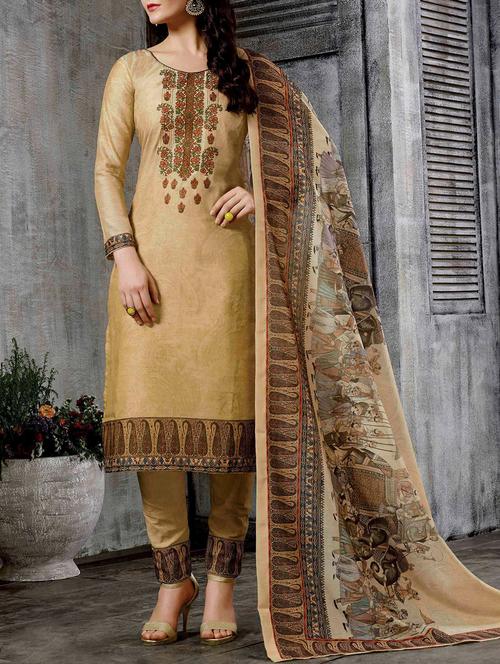 embroidered semi-stitched straight pant suit - 15419426 - Very Small Image - 1