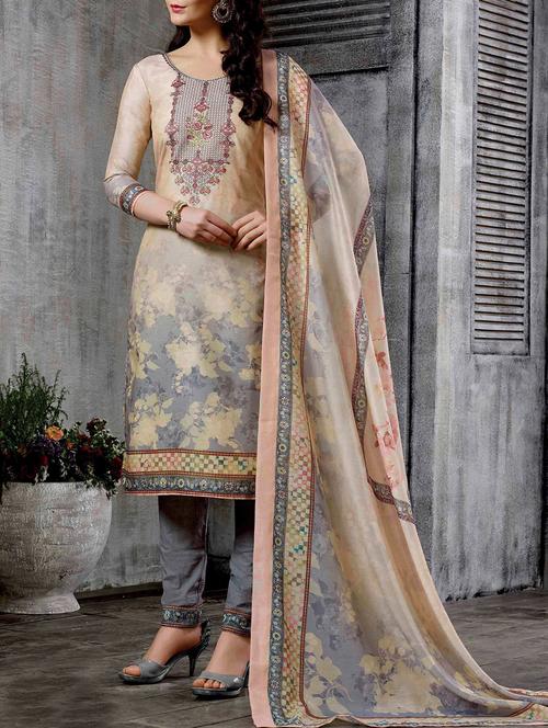 embroidered semi-stitched straight pant suit - 15419429 - Very Small Image - 1