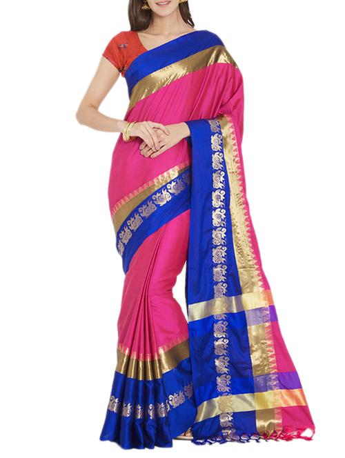 contrast bordered handloom saree - 15419493 - Very Small Image - 1