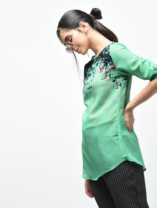 floral boat neck sheer top - 15419503 - Very Small Image - 1