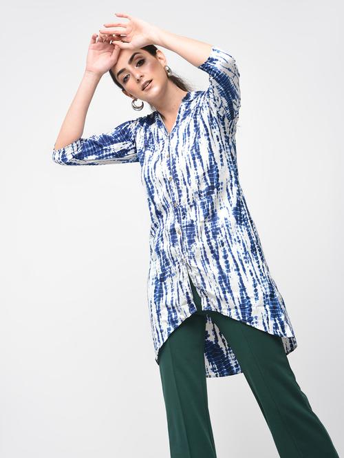 tie and dye button down hi-lo tunic - 15419514 - Very Small Image - 1