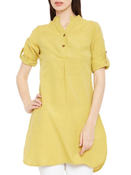yellow cotton straight kurti - 15419516 - Very Small Image - 1