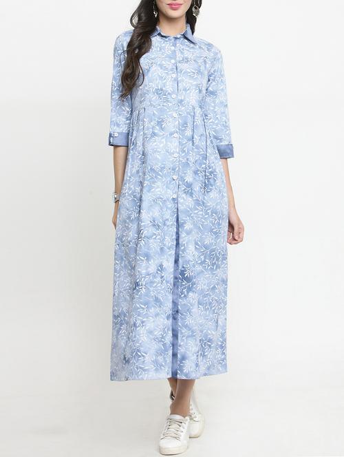 leaf print button down a-line dress - 15420384 - Very Small Image - 1