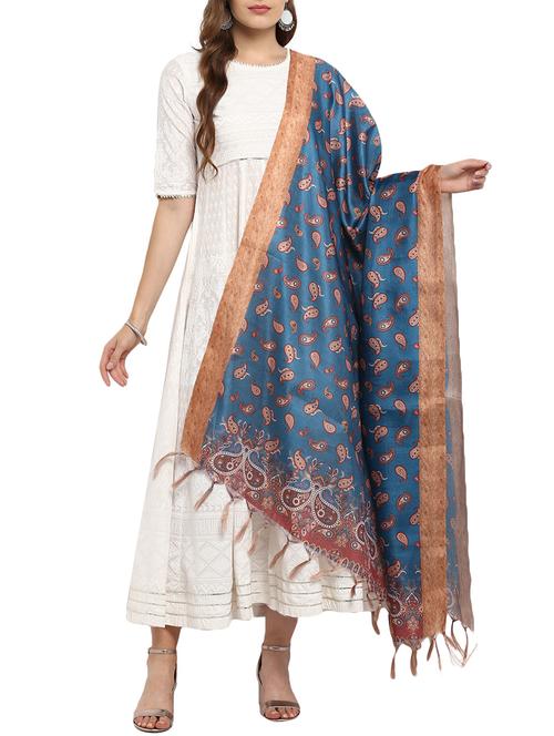 blue khadi dupatta - 15421173 - Very Small Image - 1