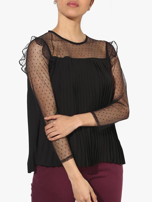mesh yoke and sleeve pleated top - 15421704 - Very Small Image - 1