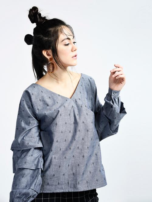 tie-back tiered sleeve top - 15426413 - Very Small Image - 1