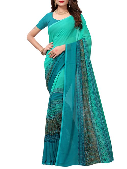 contrast bordered printed saree with blouse - 15426664 - Very Small Image - 1