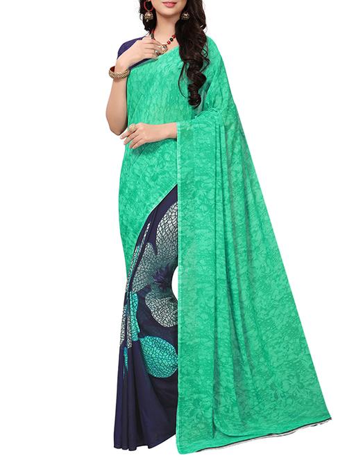 printed half and half saree with blouse - 15426675 - Very Small Image - 1