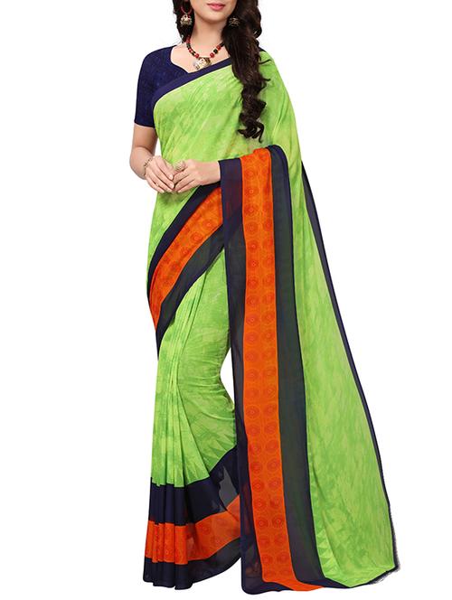 contrast bordered printed saree with blouse - 15426676 - Very Small Image - 1