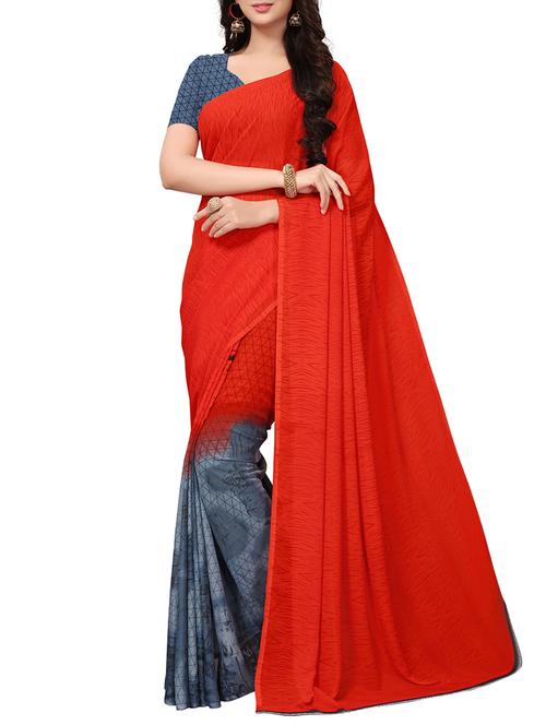 dual tone printed saree with blouse - 15426679 - Very Small Image - 1
