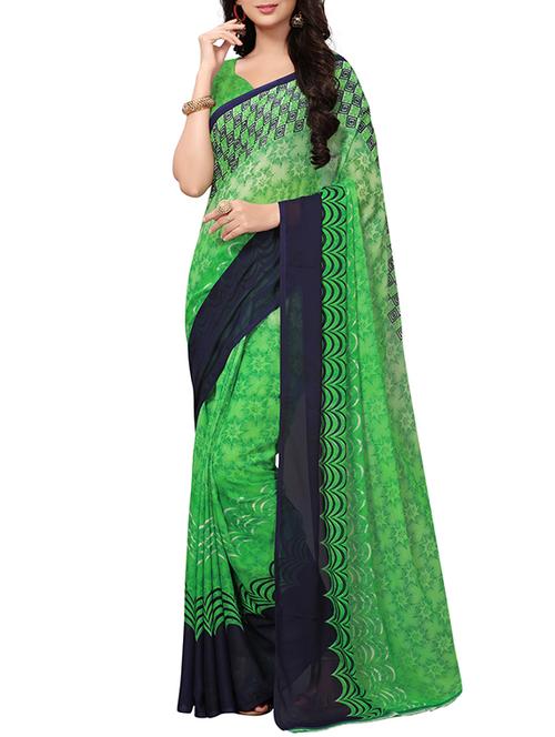 contrast bordered printed saree with blouse - 15426680 - Very Small Image - 1
