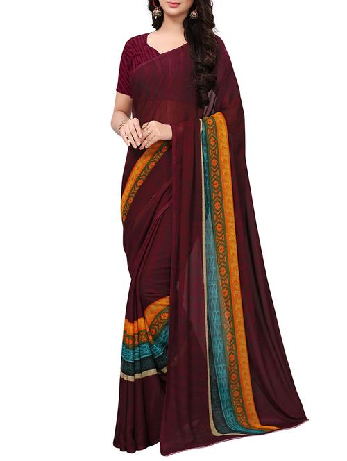 contrast bordered printed saree with blouse - 15426681 - Very Small Image - 1
