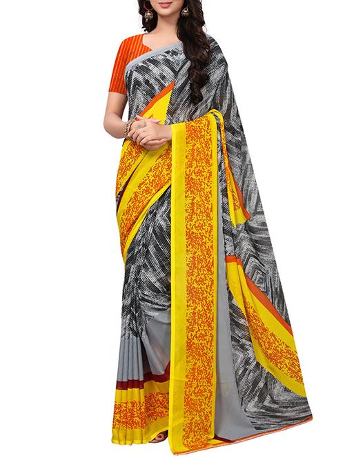 contrast bordered printed saree with blouse - 15426682 - Very Small Image - 1