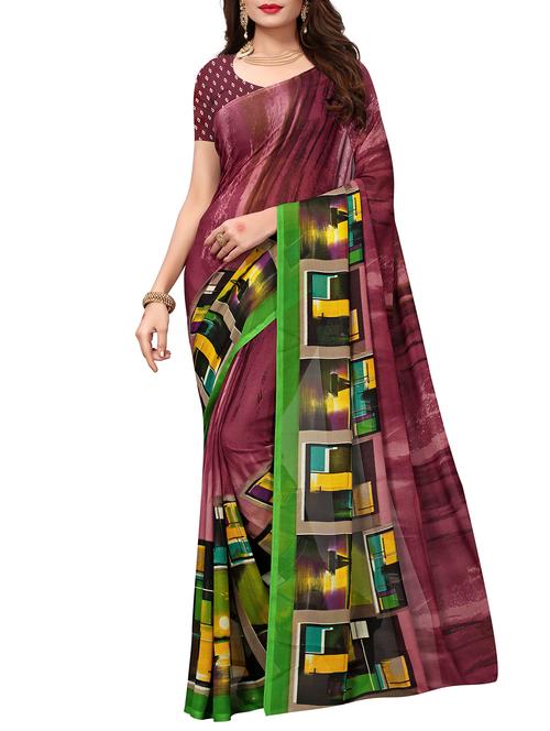 contrast bordered printed saree with blouse - 15426685 - Very Small Image - 1