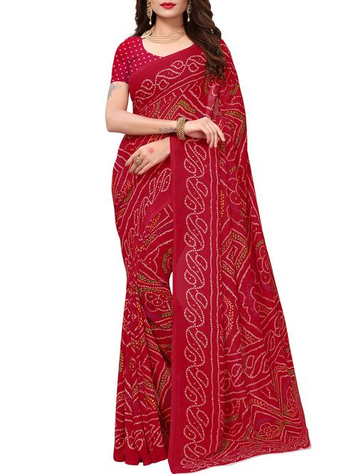 bandhani printed saree with blouse - 15426692 - Very Small Image - 1