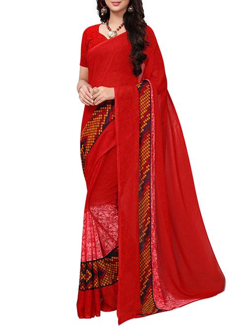 contrast bordered printed saree with blouse - 15426694 - Very Small Image - 1