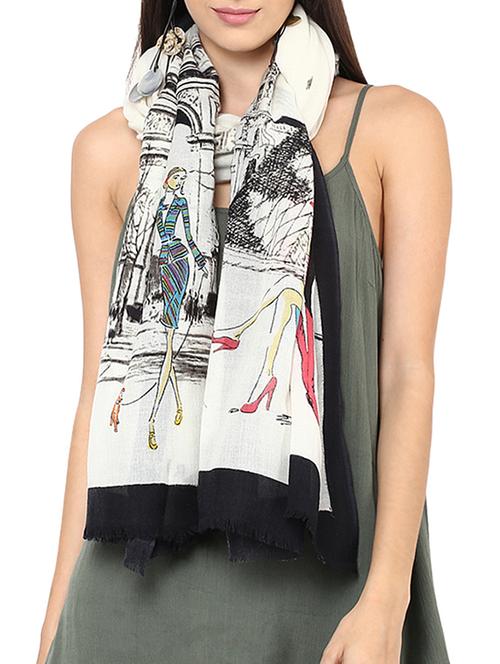 white printed woolen stole - 15426741 - Very Small Image - 1