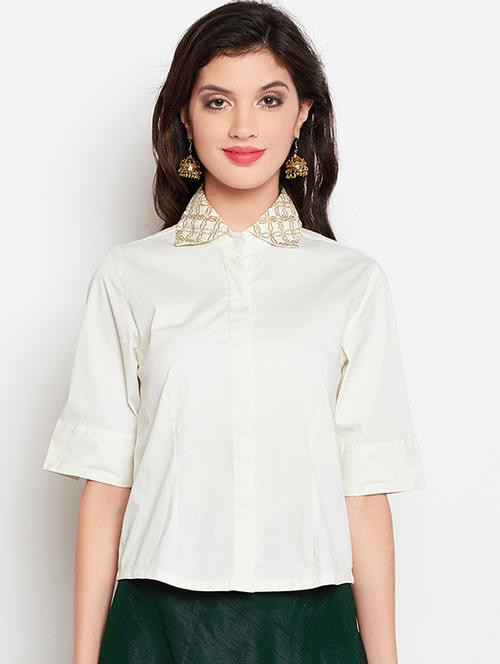zari work slim fit collar shirt - 15427055 - Very Small Image - 1