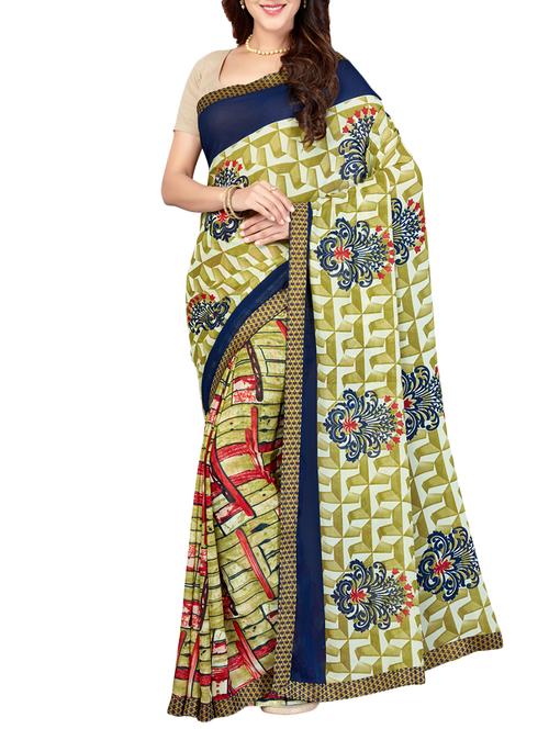 contrast bordered printed saree with blouse - 15427122 - Very Small Image - 1