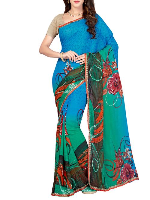 floral printed saree with blouse - 15427133 - Very Small Image - 1