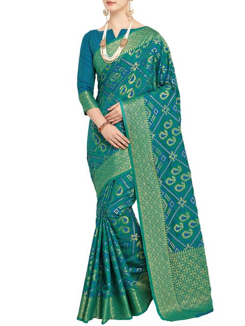 contrast border zari patola saree with blouse - 15427390 - Very Small Image - 1