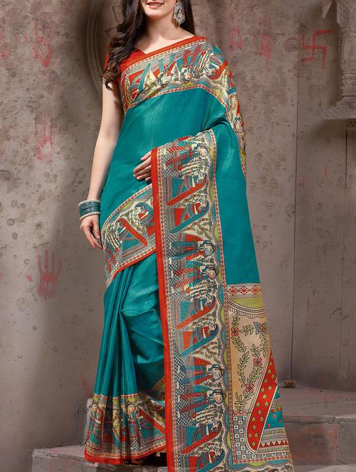 madhubani printed border saree with blouse - 15427407 - Very Small Image - 1