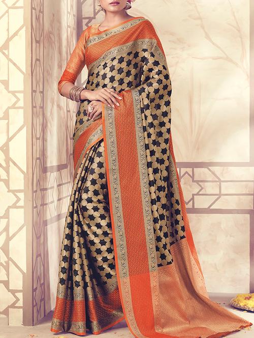 zari weave geometrical banarasi saree with blouse - 15427429 - Very Small Image - 1