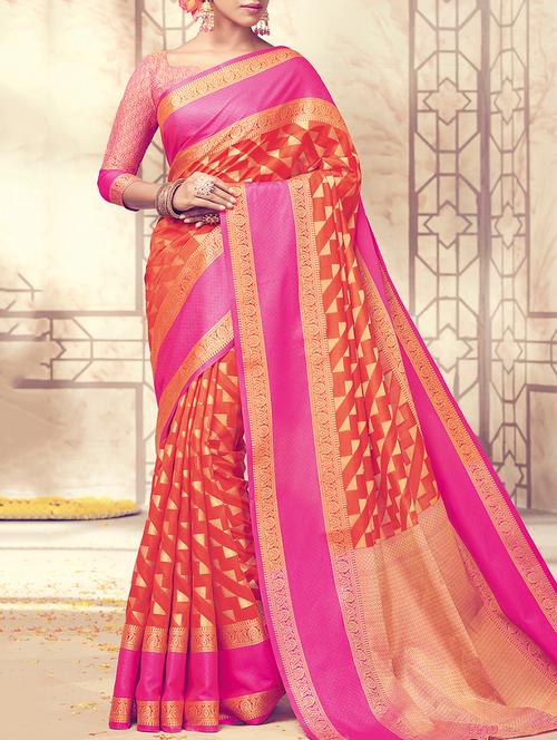 zari weave geometrical banarasi saree with blouse - 15427431 - Very Small Image - 1