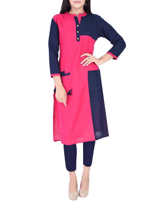 straight color block kurta - 15427468 - Very Small Image - 1