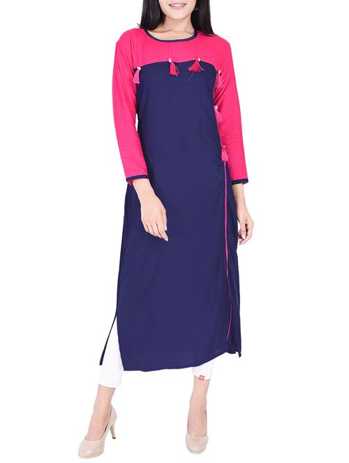 straight color block kurta - 15427478 - Very Small Image - 1