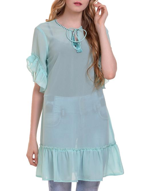 tie-up neck ruffle detail tunic - 15427820 - Very Small Image - 1