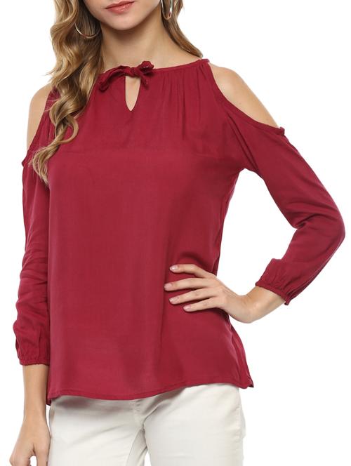 tie up neck cold shoulder top - 15427931 - Very Small Image - 1