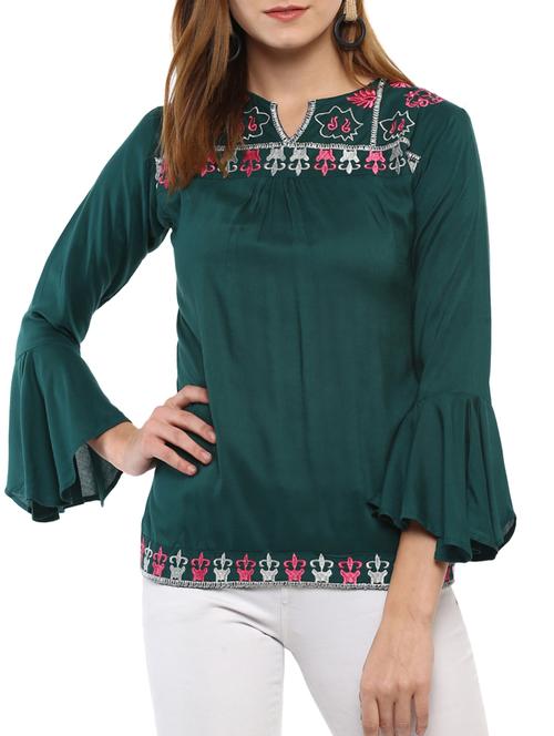 embroidered bell sleeve top - 15427957 - Very Small Image - 1