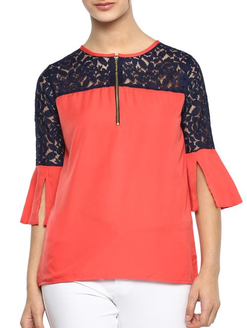 zip up lace panel top - 15427992 - Very Small Image - 1
