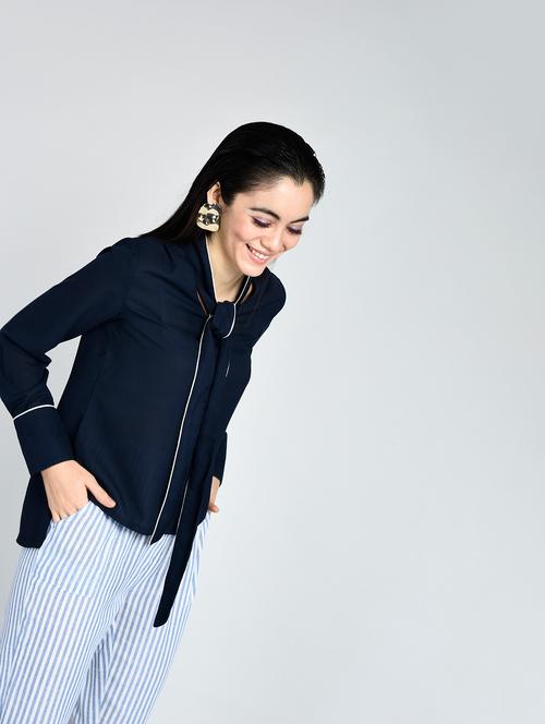 tie knot neck detail top - 15428282 - Very Small Image - 1