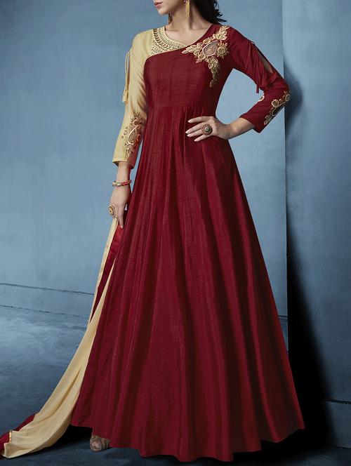 embroidered semi-stitched anarkali suit - 15428527 - Very Small Image - 1