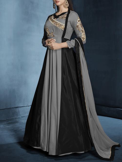 embroidered semi-stitched flared suit - 15428532 - Very Small Image - 1