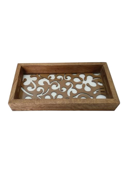 trendy designed wooden decorative mirrored tray - 15429143 - Very Small Image - 1