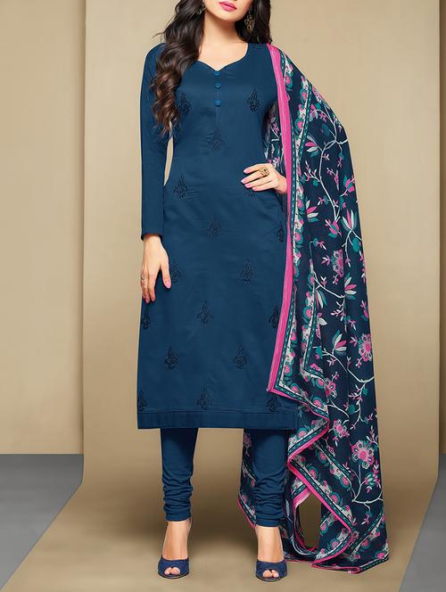 embroidered unstitched churidaar suit - 15430118 - Very Small Image - 1