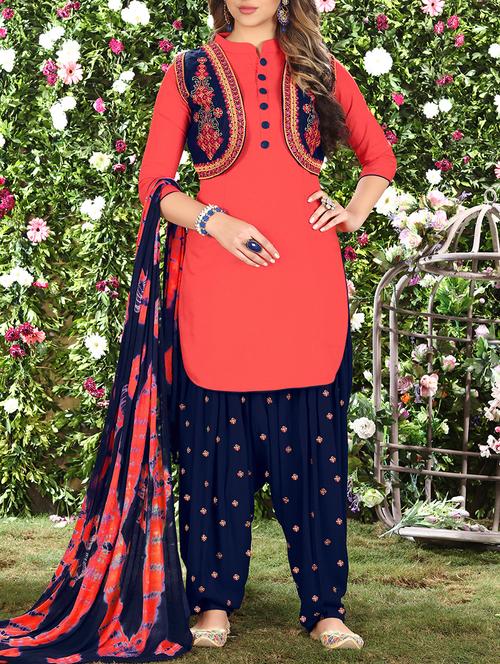 embroidered unstitched churidaar suit - 15430121 - Very Small Image - 1