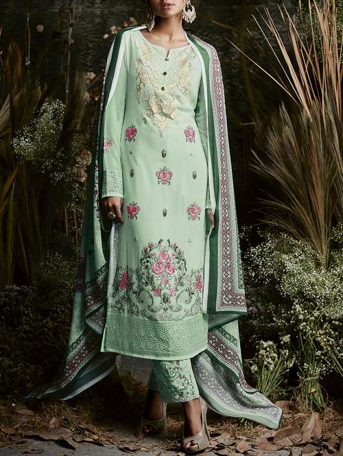 embroidered unstitched straight pant suit - 15430136 - Very Small Image - 1